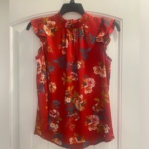 Loft floral print sleeveless blouse tropical vacation casual work wear sz small